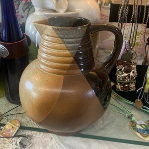 Boho chic neutral color block pottery clay pitcher vintage
